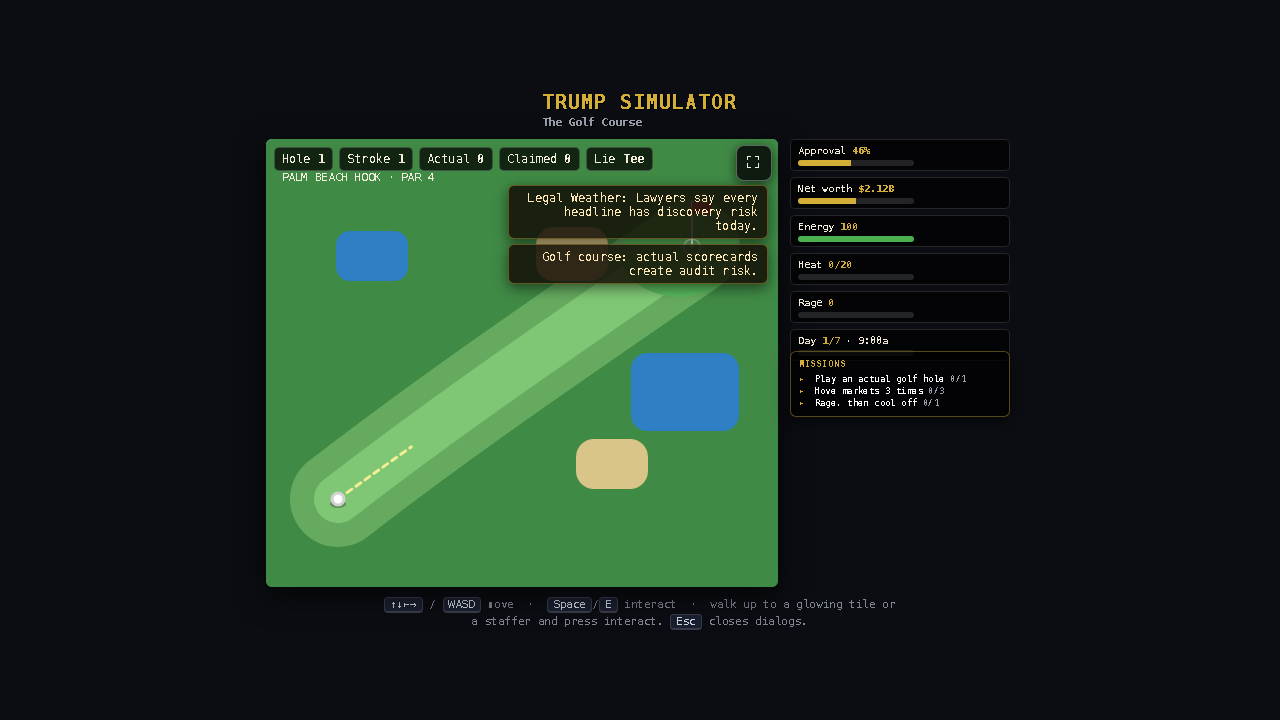 Golf course mini-game in Trump Simulator